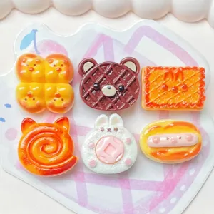 Abalorios de resina de oso conejo pan galleta lindos para funda de teléfono DIY.