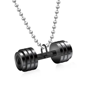 Fitness halter hanger ketting voor mannen van zwart titanium staal met een kogelketting