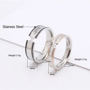 Stainless steel couple rings set with zircon inlay and My Love engraving details