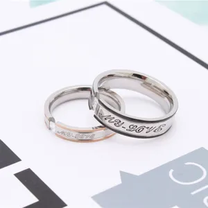 Elegant titanium steel couple rings set with zircon stone and My Love engraving