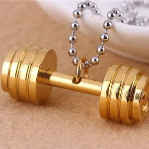 Modieuze gouden halter hanger ketting voor mannen gemaakt van duurzaam titanium staal metaal