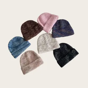 Women wool blend knit beanie winter warm slouchy hat casual stylish thick solid color cap