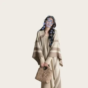 Korean lazy style wool striped poncho knit cardigan women outerwear stylish cape top