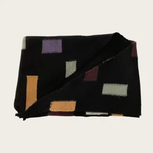 Womens stylish knitted color block winter scarf featuring geometric pattern warm wrap