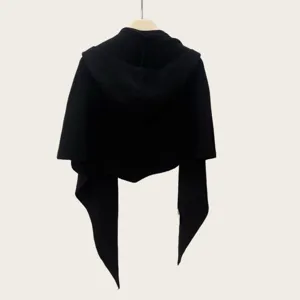 Invierno nuevo lana punto capucha chal triangular bufanda capa sólida cálida integrada