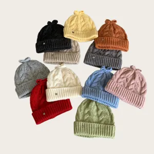Koreanischer Stil süße Schleife Zopfstrick Mütze Winter warm gemütlich modische Mütze
