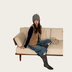 Graue Zopfmuster Strickmütze, süße Schleife Design Winter warme Wollmütze Detailansicht