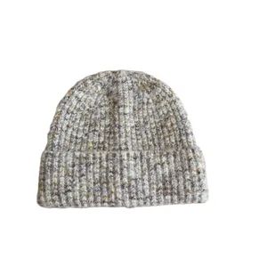 Winter warm wool blend knit beanie hat for women, thick slouchy skull cap, grey color.
