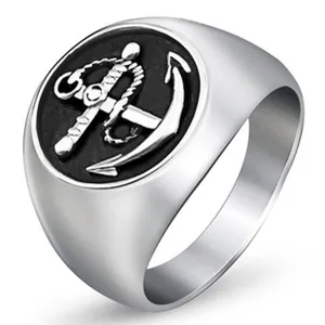 Anello a sigillo con ancora in acciaio inossidabile stile vintage per uomo, emblema