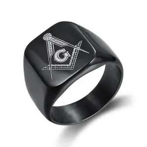 Vintage Anello Massonico in Acciaio Inossidabile per Uomo Retrò Massoneria Squadra Compasso Lettera G Punk Biker Gioielli Anello