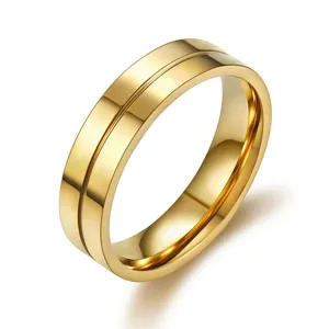 Modischer 18K vergoldeter Edelstahlring mit minimalistischem Rillendesign mittig