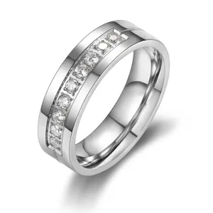 Elegant titanium steel channel set ring with sparkling cubic zirconia stones for couples