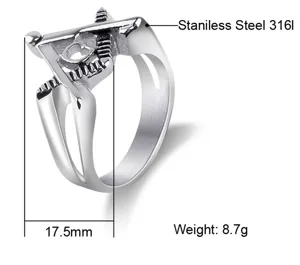 Anillo masónico para hombre en acero 316L, diámetro 17,5 mm, peso 8,7 g información.