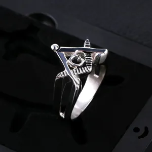 Anillo masónico vintage de acero inoxidable para hombre con el símbolo escuadra