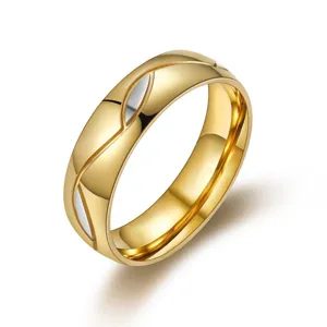 Elegant 18K gold plated titanium steel ring with polished finish and silver curved accents