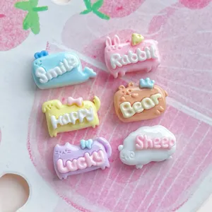 Cute miniature animal resin charms with English letters, ideal for hair clips and DIY craft.