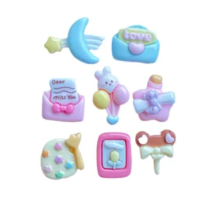 Cute pastel resin cabochons set, mixed cartoon charms for DIY phone case, hair clip crafting.