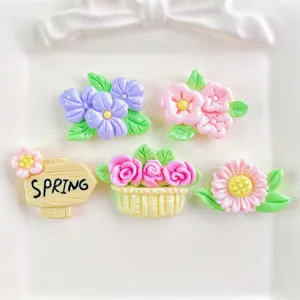 Pastoral Resin Flower Signpost Flatback Cabochon Charms Mixed Resin Floral Bouquet Spring Letter Craft Beads For DIY Hair Clip Phone Case Keyring Embellishments
