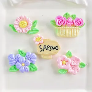 Cute resin flower flatbacks with spring sign for DIY phone cases crafts accessories