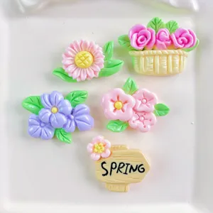Resin flower cabochons and spring sign detail, perfect for DIY phone case accessories.