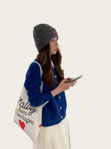 Grey knitted beanie winter warm wool hat thick soft casual ski cap for women daily autumn wear