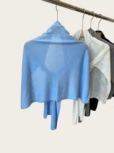 Lightweight knitted summer shawl scarf casual commuter solid color neck wrap drape detail