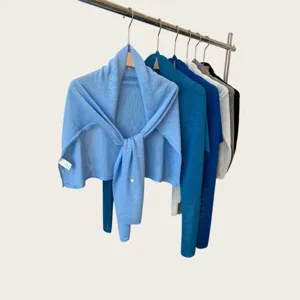 Soft knitted outer shawl for women, lightweight summer neck scarf, stylish solid color cape.
