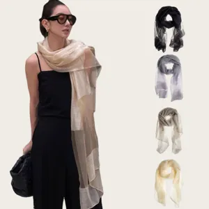 Bufanda de Mezcla de Seda de Mora y Lana para Mujer Elegante Chal Largo Color Sólido Envoltura Delgada Ligera Moda Casual