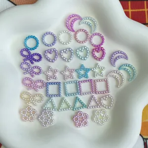 ABS faux pearl bead charms, mixed shapes like bow, star, heart, and moon for DIY jewelry.