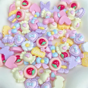 Mini resin cabochons cute candy heart bow flower strawberry charms for DIY phone case nail art
