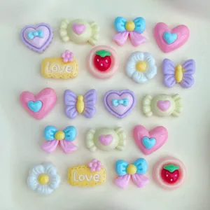 Mini resin charms cute candy heart bow flower strawberry DIY cabochons for nail art crafts.