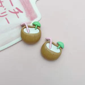 Ρητíνη ποτό καρύδας charms DIY χειροτεχνίες επίπεδα cabochons για θήκη τηλεφώνου