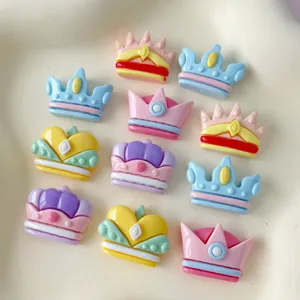 Resin crown DIY craft accessories detail, colorful charms for hair clips and phone cases.