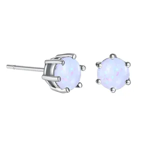Mode Künstliche Opal Ohrstecker Für Damen Herren Einfache Sechs Krallen Labor Erstellte Opal Stecker Eleganter Kupferschmuck