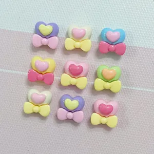 Mini Resin Heart Bowknot Charms For DIY Nail Art Decoration Cream Glue Hairpin Accessories Sweet Macaron Color Jewelry Making Supplies