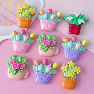 Harz Topf Blumen Cabochons Detail, glänzende Tulpe Gänseblümchen DIY Zubehör Basteln.