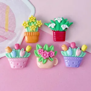 Detailansicht Harz Blumenblumentopf Anhänger, bunte Tulpen DIY Bastelzubehör für Haarnadeln.