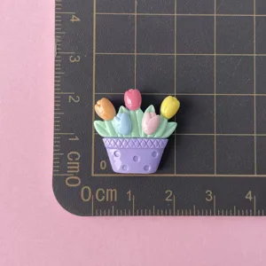 Glänzendes Kunstharz Tulpen Blumen Topf Zubehör, handgemachte DIY Bastelarbeit für Haarspangen.