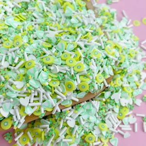 Tranches d'argile polymère mélangées kiwi cœur paillettes pour slime coque de téléphone DIY