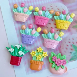 Niedliche Harz Blumen Topfpflanze Cabochons DIY Handwerk Zubehör für Haarklammern Handyhüllen