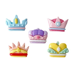 Colorful resin crown flatback charms for DIY hair clips phone cases crafts handmade accessories.