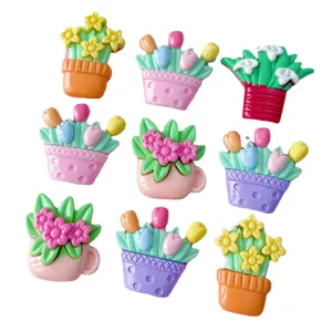Glänzende Harz Blumentopf Cabochons, süße Tulpen und Gänseblümchen DIY Handwerk Charms.