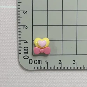 Mini heart bow resin charm nail art DIY craft accessory cute pink yellow cabochon decoration