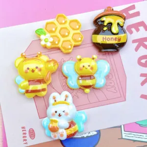 Resin bee honeycomb honey pot charms for DIY phone case craft accessories and handmade decors