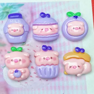 Cute purple blueberry pig resin charms for DIY phone case jewelry hair clip craft making accessories.