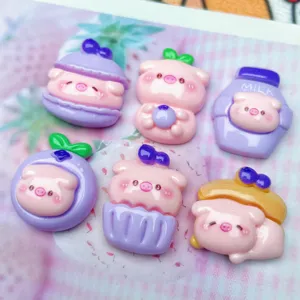 Resin cute pig cabochons flatback charms for DIY phone case hair clip jewelry making supplies