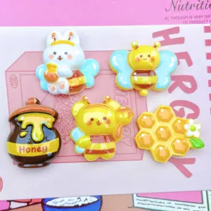 Yellow Bee Honey Jar Resin Charms DIY Flatback Cabochons For Phone Case Stationery Decor Keychain Jewelry Making Accessories