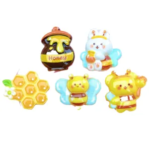 Cute yellow bee honey jar resin cabochons for DIY phone case crafting and decoration items