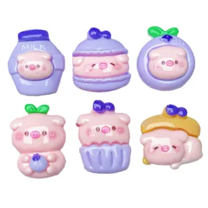 Purple blueberry pig resin charms DIY cabochons for phone case hair clip craft making 6pcs