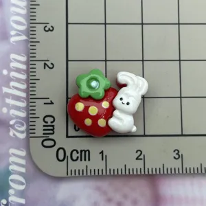Cute resin strawberry and big ear rabbit charm for phone case hairpin cup sticker DIY craft decor